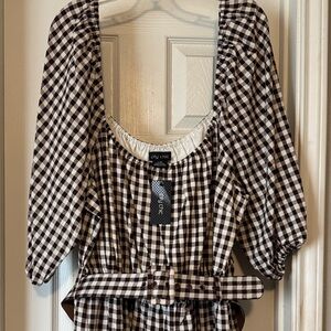 City Chic Checkered Blouse with Belt. NWT